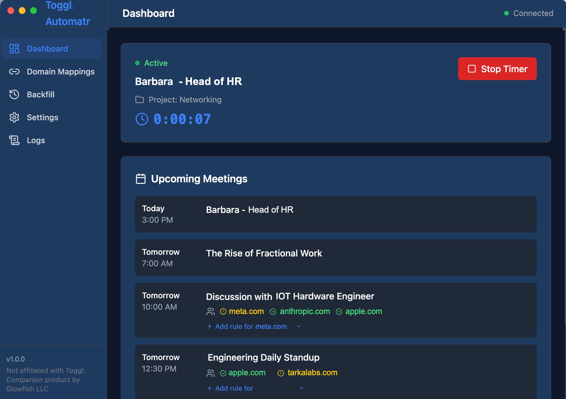 Toggl Automatr app screenshot